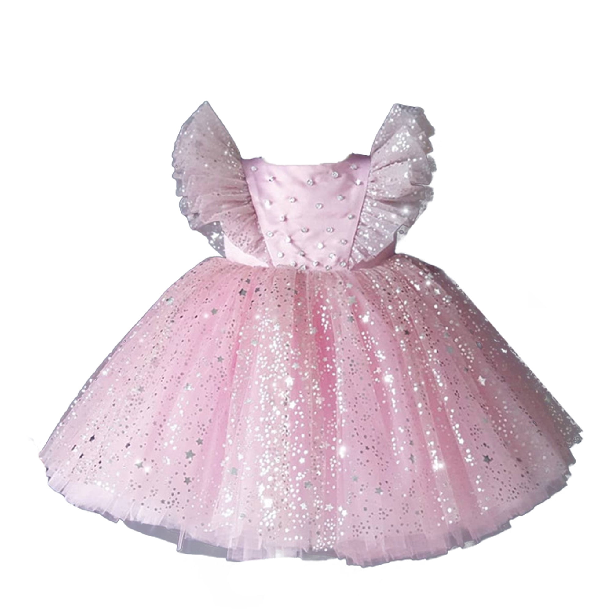 Kids Baby Girl Tulle Tutu Princess Dresses Fly Sleeve Star Pattern