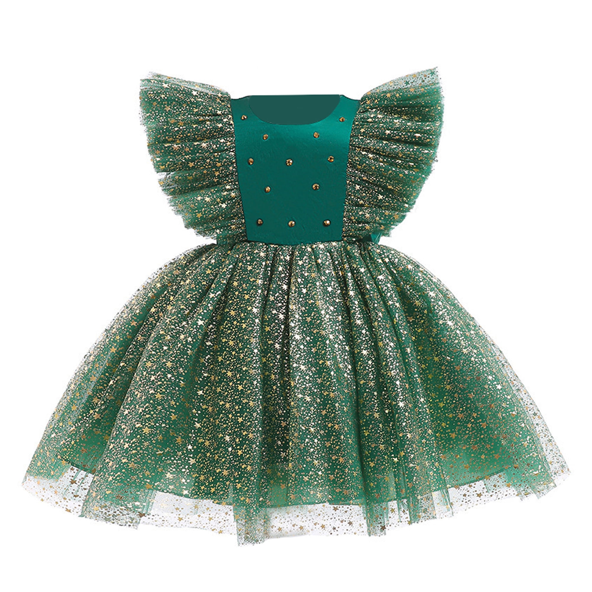 Kids Baby Girl Tulle Tutu Princess Dresses Fly Sleeve Star Pattern