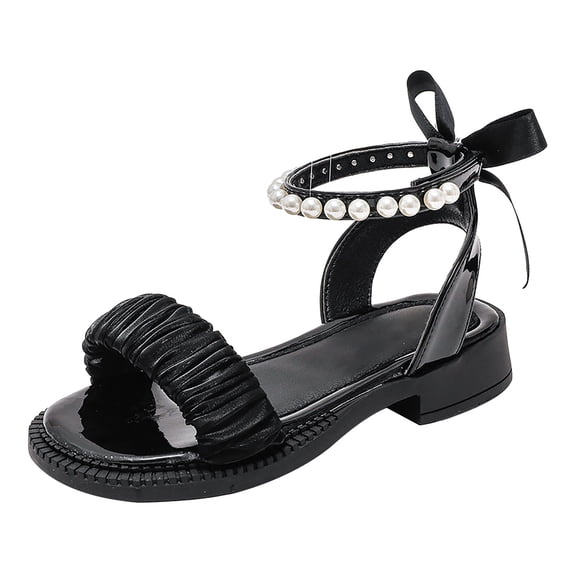 Kids Baby Girl's Sandals Fashion Pearl Bow Design With Princess Dress Princess Shoes Little Child/Big Kids Black 6 Years-7 Years