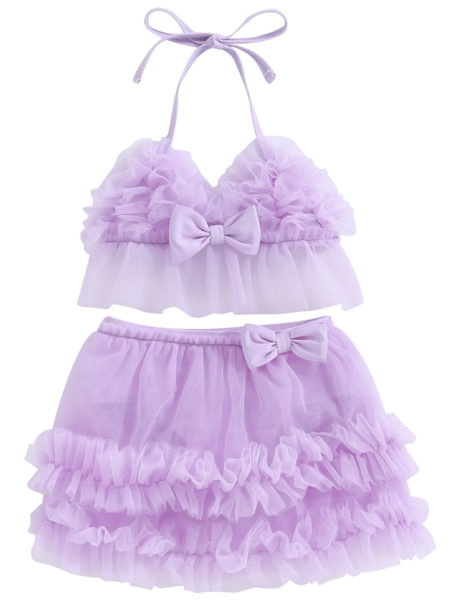 Kids Baby Girls Bikini Beach Swimwear 2 Piece Swimsuits Tulle Camisole