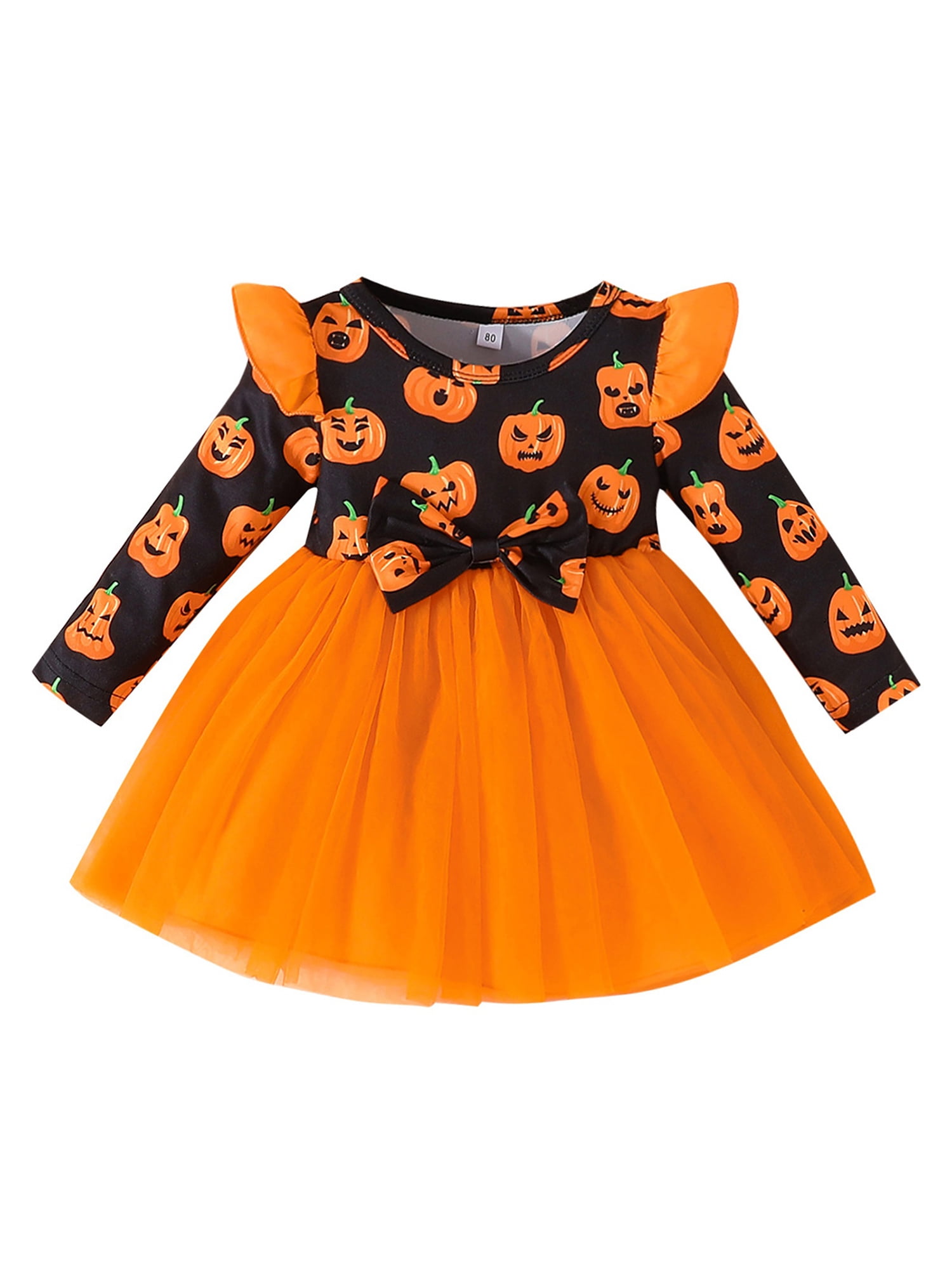 Kids Baby Girls Halloween Princess Dress Letter Bat Pumpkin Print