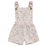 Kids Baby Girls Jean Overalls Daisy Print Sleeveless Adjustable Strpas Denim Shortall Summer Romper Jumpsuit 5-6 Years