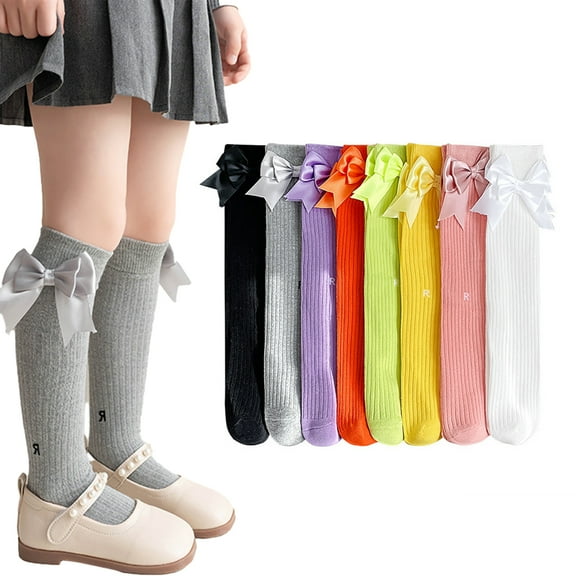 Kids Baby Girls Knee High Socks 3 Pairs 3-12Y Toddler Girls Dress Socks Cotton Fashionable High Socks Long Socks with Bow for Kids Girls