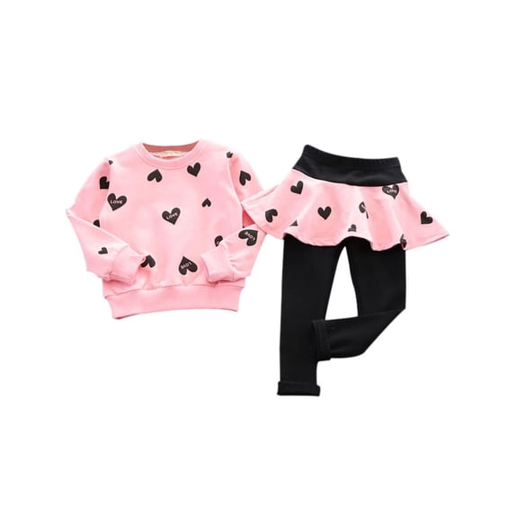 Kids Baby Girls Love Print Long Sleeve Top T shirt + Pants Skirt Sports Tracksuit Outfits Set Clothes