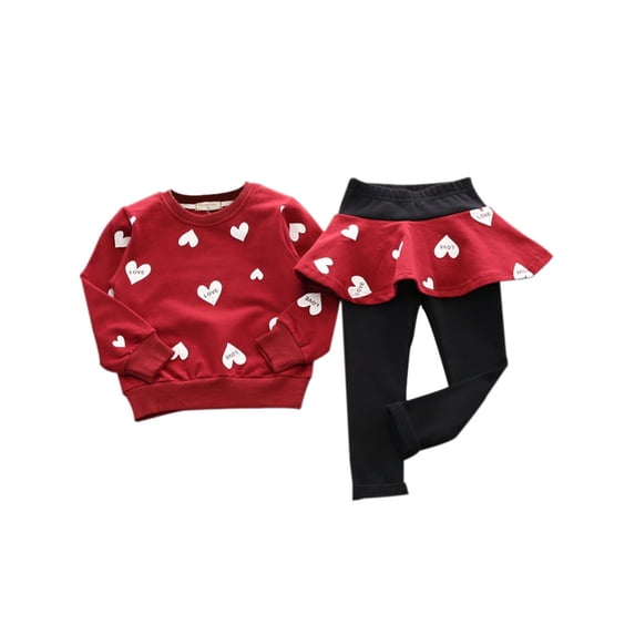 Kids Baby Girls Love Print Long Sleeve Top T shirt + Pants Skirt Sports Tracksuit Outfits Set Clothes
