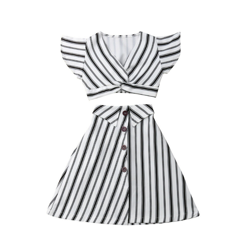 Kids Baby Girls Sleeveless Crop Tops+A-line Skirt Striped Clothes Outfit Set - image 1 of 5