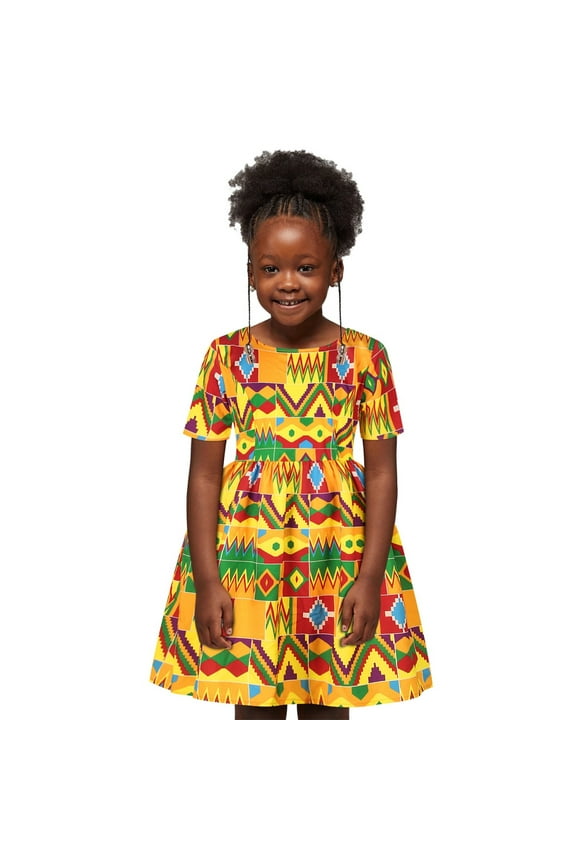 Kids Baby Girls Summer Dress African Dashiki Short Sleeve Round Neck Ankara Princess Dresses African Clothes