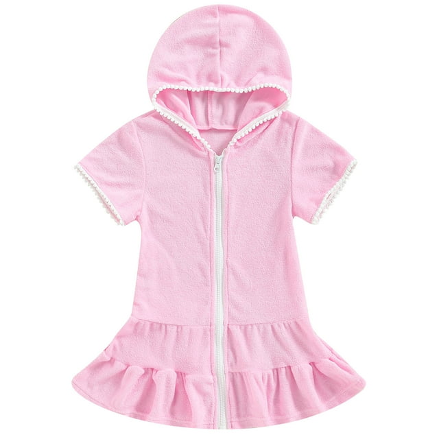 Kids Baby Girls Swim Cover Up Terry Bathing Suit Coverup Short Sleeve