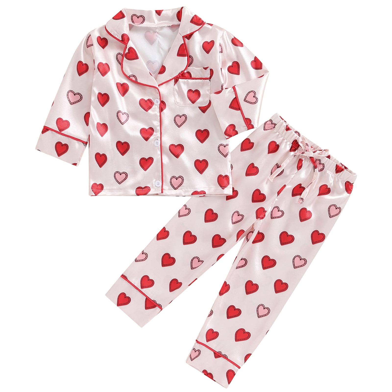 Kids Baby Girls Valentine s Day Loungewear Set Heart Print 2