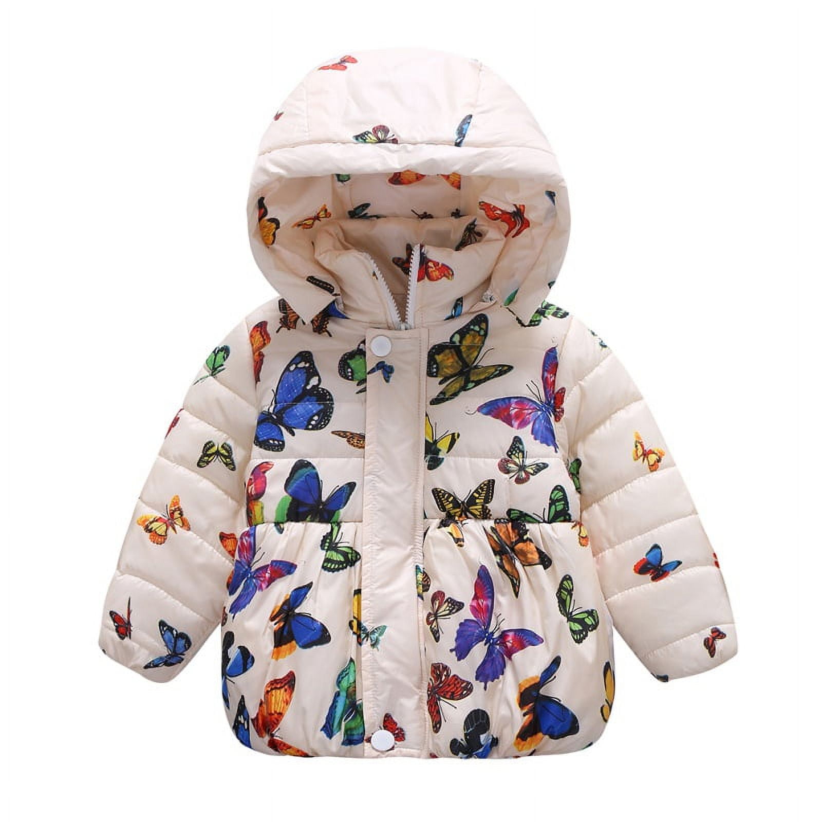 Kids Baby Girls Winter Warm Butterfly Print Down Jacket Coat Outwear