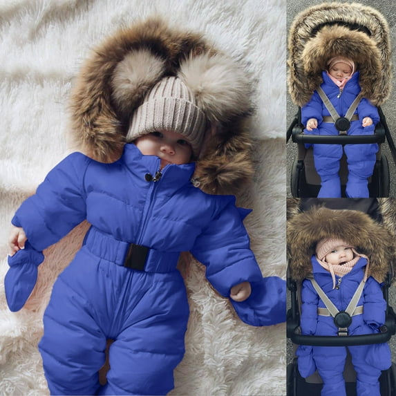 Baby Winter Snowsuit Coat Cute Romper Hooded Footie Warm Zipper Jumpsuit Puffer Down Coat Romper Winter Clothes Baby Boys Girls 9-12 Months