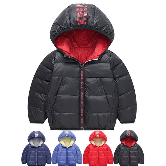 Kids Baby Puffer Jacket Winter Hooded Coat Boy Girls Zip Thick Jacket Lightweight Outerwear 1-8T