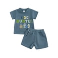 thumbnail image 1 of Kids Baby Toddler Boys Shorts Clothing Set, 6 12 18 24 Months 2T 3T 4T 5T Short Sleeve Embroidery Letters Eggs T-shirt with Shorts Easter Clothes Summer Outfit, 1 of 9