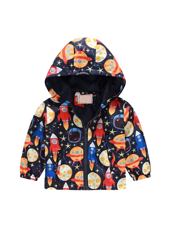 Kids Baby Toddler Girls Boys Cartoon Spring Fall Outerwear Windbreaker Zipper Hooded Jackets Coat Black 4-5 Years