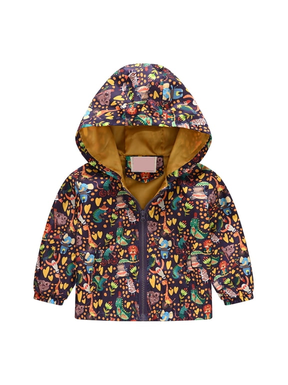 Kids Baby Toddler Girls Boys Cartoon Spring Fall Outerwear Windbreaker Zipper Hooded Jackets Coat Brown 3-4 Years