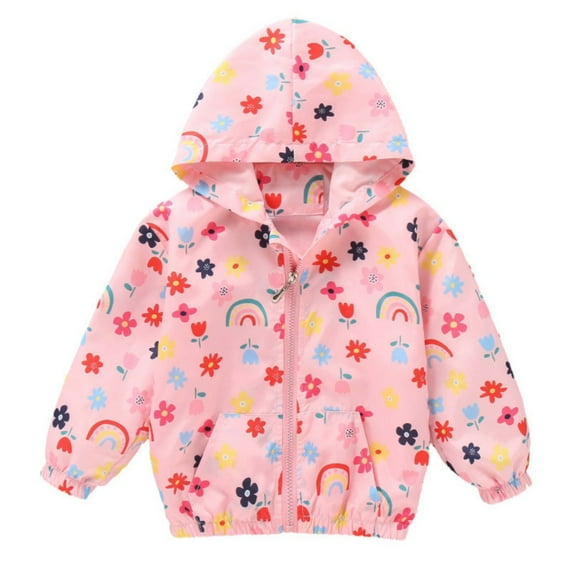 Kids Baby Toddler Girls Cartoon Spring Outerwear Windbreaker Zipper Hooded Jackets Coat 3-8 Years