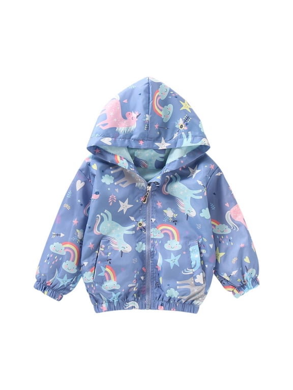 Kids Baby Toddler Girls Cartoon Spring Outerwear Windbreaker Zipper Hooded Jackets Coat 3-8 Years