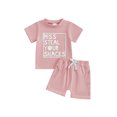 thumbnail image 1 of Kids Baby Toddler Girls Shorts Clothing Set, 6 12 18 24 Months 2T 3T 4T Short Sleeve Crew Neck Letters Print T-shirt with Shorts Summer Outfit, 1 of 9