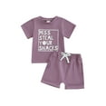 thumbnail image 1 of Kids Baby Toddler Girls Shorts Clothing Set, 6 12 18 24 Months 2T 3T 4T Short Sleeve Crew Neck Letters Print T-shirt with Shorts Summer Outfit, 1 of 9