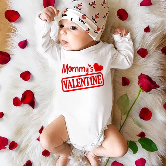 Kids Baby Valentine's Day Toddler Girls Boys Letter Heart Prints Long Sleeves Jumpsuit Romper 3-6 Months