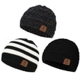 thumbnail image 1 of Kids Baby Winter Hat Warm Cozy Infant Toddler Beanie for Boys Girls Chunky Baby Beanies 3 Pack Black Colorful Point & Black White Stripes & Black 6-36 Months, 1 of 5