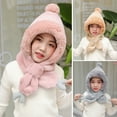 thumbnail image 1 of Kids Baby Winter Plush Warm Earflap Hood Beanie Hat Long Scarf Set, 1 of 8