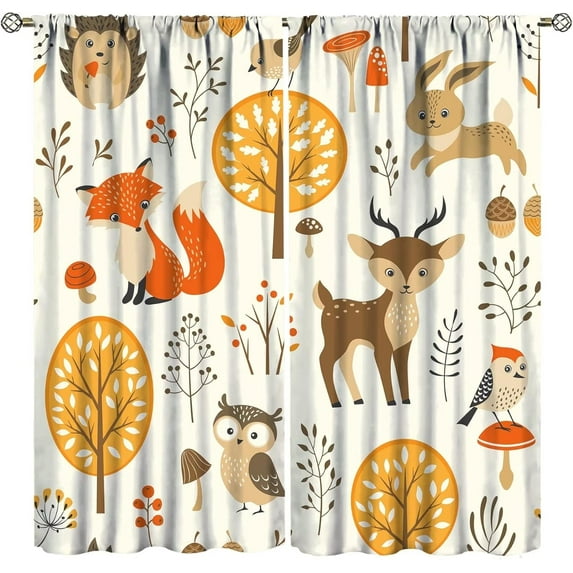 Kids Baby Woodland Curtains Forest Animals Cartoon Girls Children''s Cute Cartoon Funny Colorful Weeds Plants Fox Blackout Rod Pocket Curtains for Bedroom Living Room Window Drapes 42x54 Inch