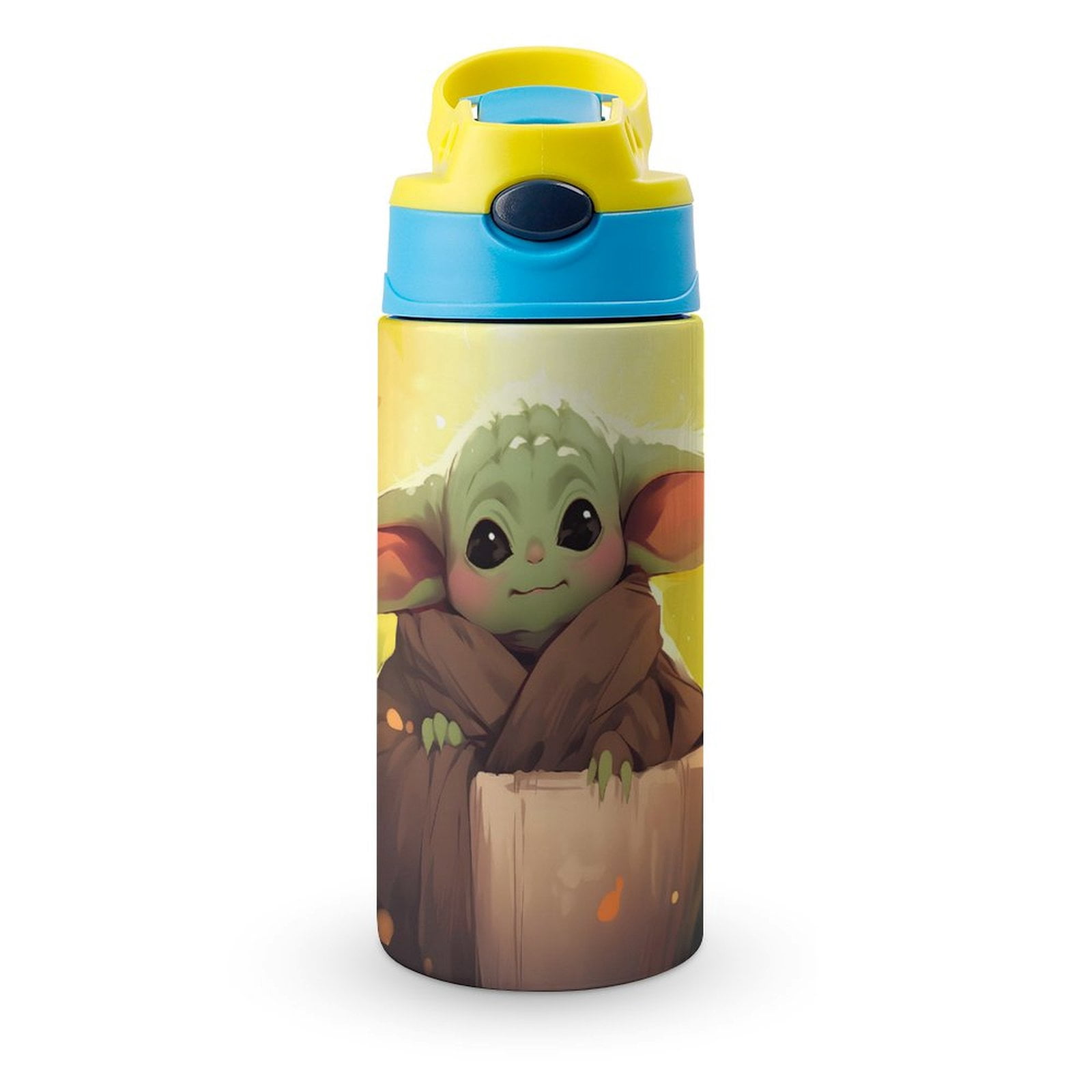 Kids Baby Yoda Water Bottle with Straw Vacuum Insulated Stainless Steel Reusable Leak Proof