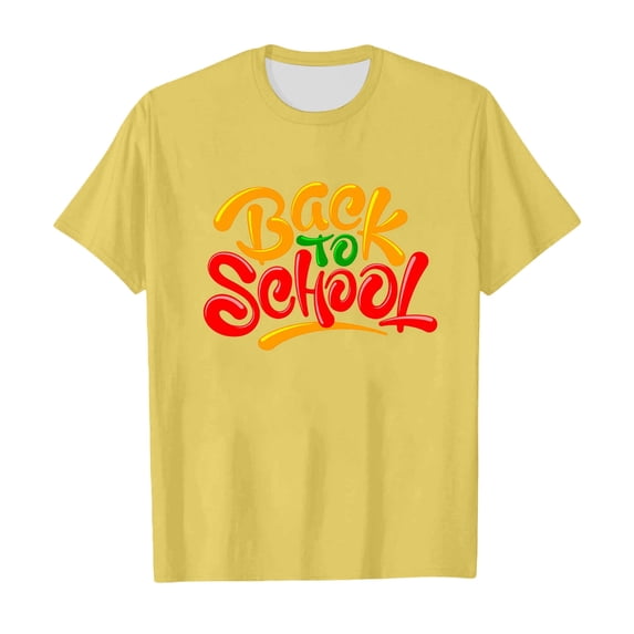 Kids Back To School Graphic Short Sleeve T-Shirt, Crew Neck Colorful Letter Print Casual Tee, Soft Basic Top for Boys Girls Campus Daily Leisure Wear(Yellow3,6-7 Years)