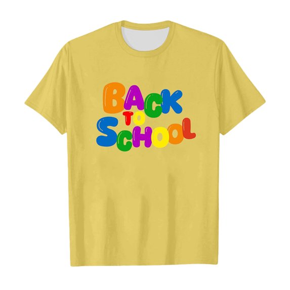 Kids Back To School Graphic Short Sleeve T-Shirt, Crew Neck Colorful Letter Print Casual Tee, Soft Basic Top for Boys Girls Campus Daily Leisure Wear(Yellow6,12-13 Years)
