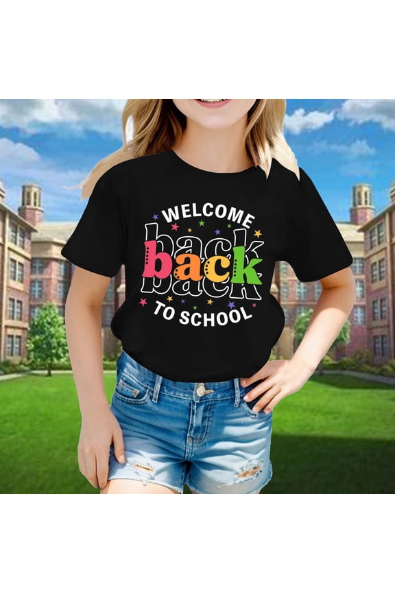 Kids Back To School Graphic Short Sleeve Round Neck Tee Bright Comfortable Blend Soft Everyday Wear For Boys Girls, 8-9 Years, Black