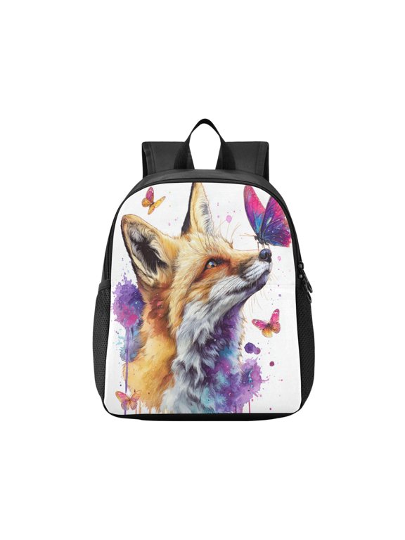 Kids Backpack 10L Lightweight Waterproof School Bag for Toddler Boys Girls Fox and Butterflies