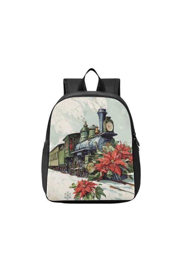 Kids Backpack 10L Lightweight Waterproof School Bag for Toddler Boys Girls Old Train with Flowers