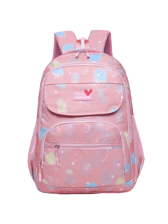 School Backpack for Girls, Large Capacity School Bookbag, Girls Backpack with Multiple Pockets, Back to School Bag for Elementary Primary Students Grade 3-6, Pink
