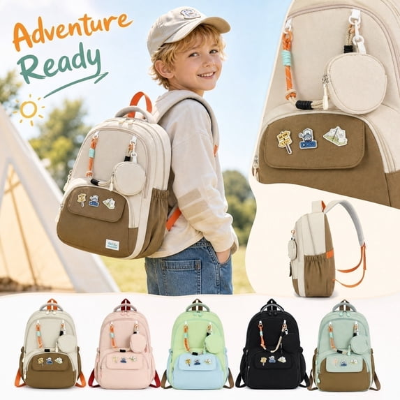 Kids Backpack for Boys Back to School Cute Color Block Bookbag Lightweight Durable Causal Daypack