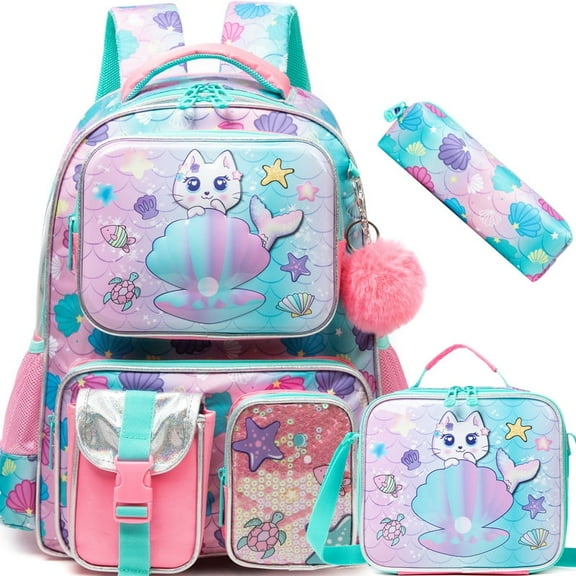 Kids Backpack for School Backpacks for Girls School Bookbag with Lunch Box Pen Bag for Primary And Elementary Cat