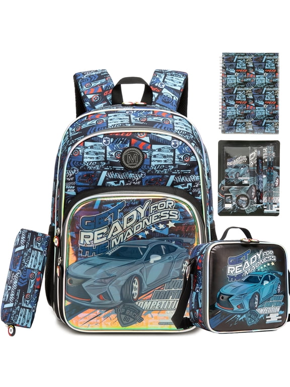 Kids Backpack with Lunch Box 16" Boys backpack stationary set 5pcs backpacks for boys Elementary Middle School Supplies Bookbag with Lunch Bag
