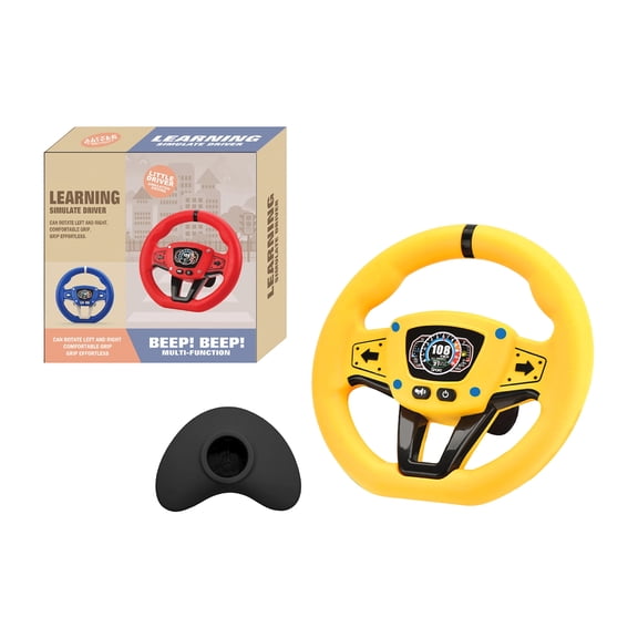Kids Backseat Steering Wheel Toy for Car Pretend Driving Simulator Educational Music Light