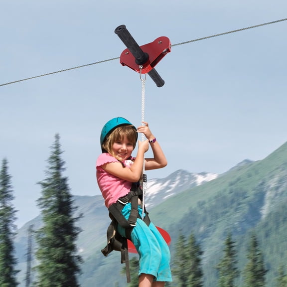 Kids Backyard Zipline Kit 160ft  Safe Heavy-Duty Steel Cable with Spring Brake, Harness, Seat & Tree Protection for Outdoor Fun Ages 3+