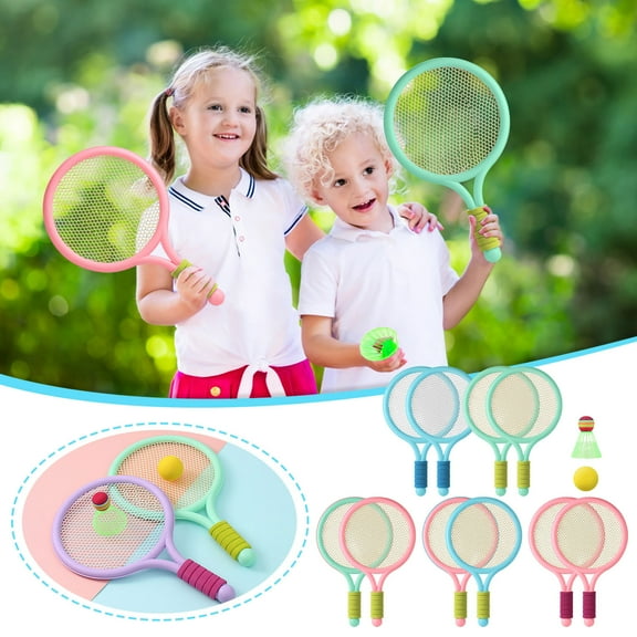 Kids Badminton Racket Set - Lightweight & Portable for Indoor/Outdoor Play, 2 Rackets + Tennis & Shuttlecock, Non-Slip Grip, Eco-Friendly PVC+EVA, 4 Color Options for Boys & Girls (Ages 6+)