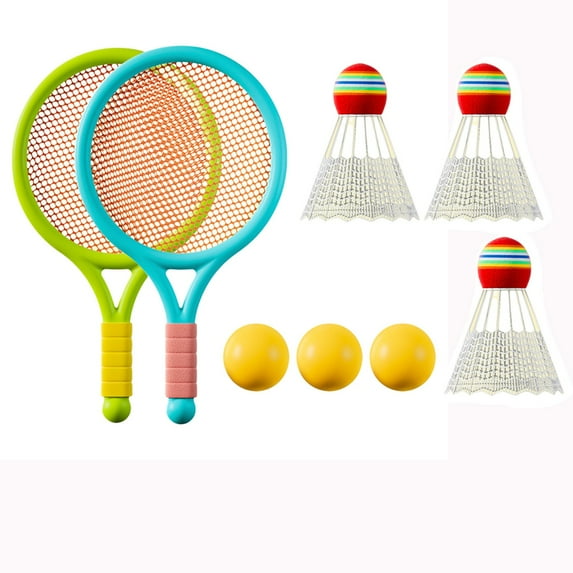 Kids Badminton Tennis Racket Set with Soft Grip, Backyards Outdoor Sports Tennis Racquets Gift Set Kindergarten Toy for 3-12 yr Boys Girls, Christmas Gifts for Kids(Including 3 Badminton and 3 Balls)