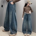 thumbnail image 1 of Kids Girls Baggy Jeans Pull-on Pants Wide Leg High Waist Denim Pants Cute Jeans for kids Girls Size 6-7 Years Boys Pants, 1 of 8