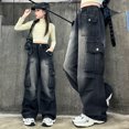 thumbnail image 1 of Kids Baggy Jeans Wide Leg Jeans Straight Leg Denim Cargo Pants with Pockets Kids Cargo Pants 12-13 Years, 1 of 6