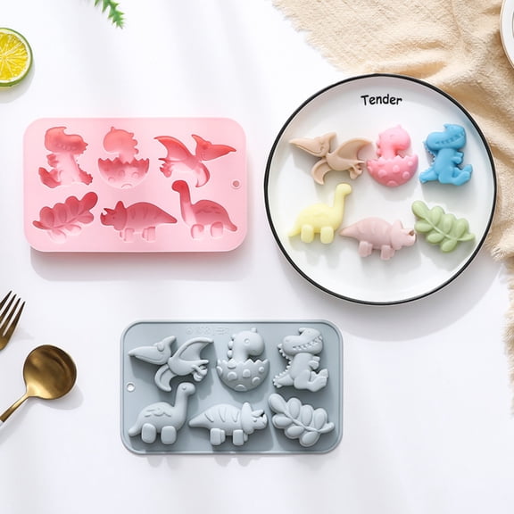 Kids Baking Supplies, Dinosaur Cake Mold, Chocolate Mold for Student, Dino Fondant Mold, Non Stick Silicone Light Blue 8X5X0.75 in Mold with Pterodactyl, Triceratops,
