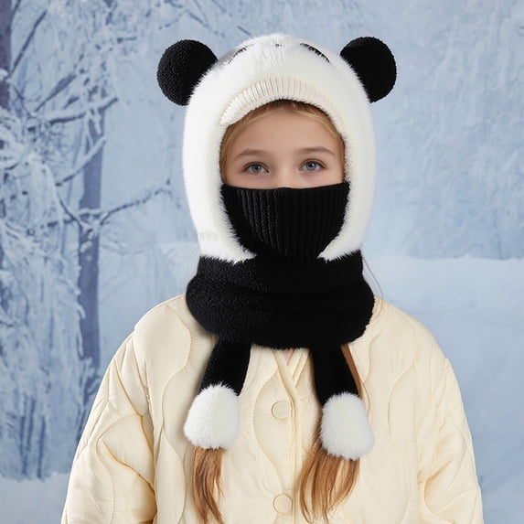 Kids Balaclava Winter Hat, Plush Face Cover & Neck Warmer Set, Stretchable One Size Fits Children 4-10 Years, Warm Ear Protection for Outdoor Snow Sports