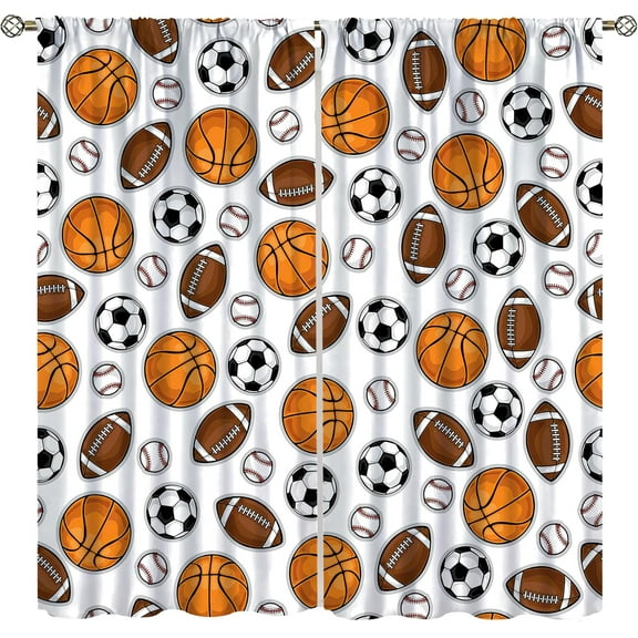 Kids Ball Decorative Curtains, Sports Athletic Theme American Football Basketball Baseball Rugby, Teenagers Children Boys Bedroom Living Room Curtains,42X63 Inch