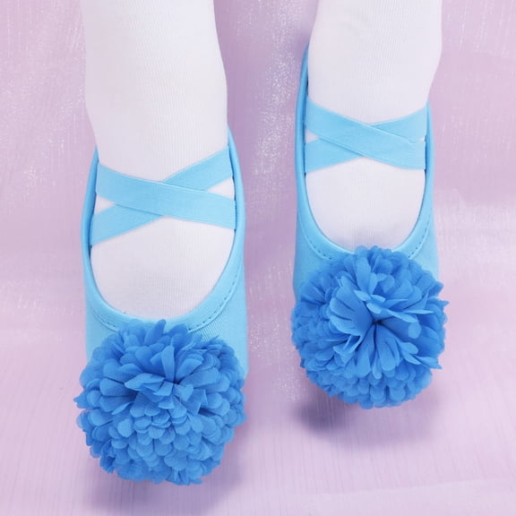 Kids Ballet Slippers for Girls, Non-Slip Suede Sole, Elastic Straps, Breathable Fabric, Sky Blue,Size 39