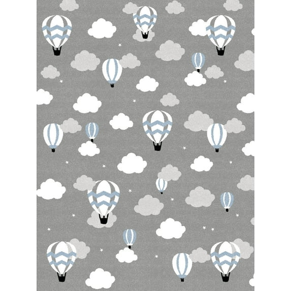 Kids Baloon Grey and Blue Flat Pile Area Rug