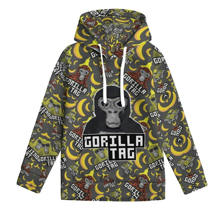 Kids Bananas Black Gorilla Tag Hoodie Sweatshirt for Boys Girls Pullover Hooded with Kangaroo Pocket 6 7Y
