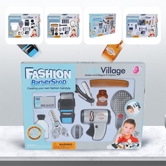 Kids Barber Shop Pretend Play Set, Hair Salon Stylist Role Play Kit with Hair Dryer Clippers Scissors, Educational Imaginative Hair Tools, Birthday Gift for Toddler Boys Girls Ages 3-6